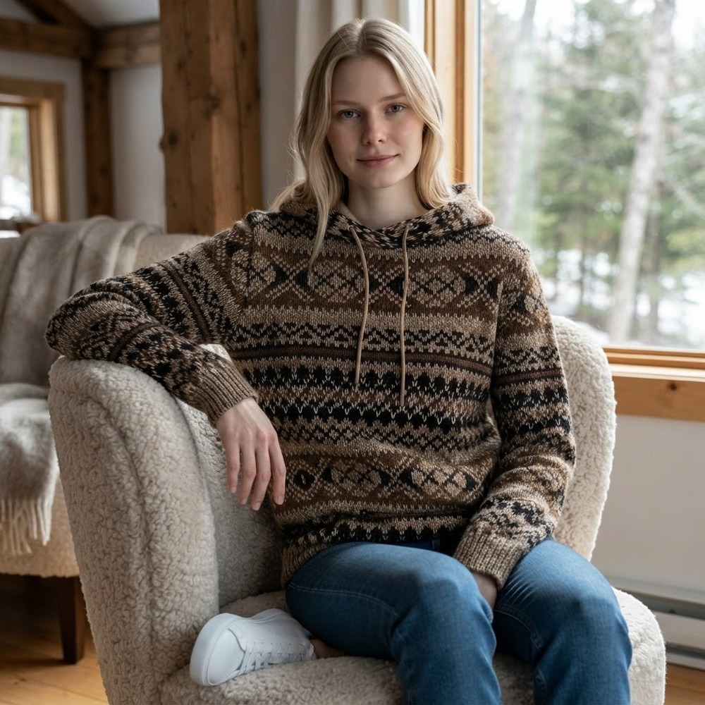 Purple Label Ralph Lauren Fair Isle Metallic Hooded Sweater Brown Italy S *SEE